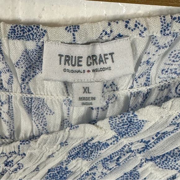 NWT True Craft Blouse Womens XL Blue Boho Cottagecore Geometric Peplum Peasant - Picture 4 of 6